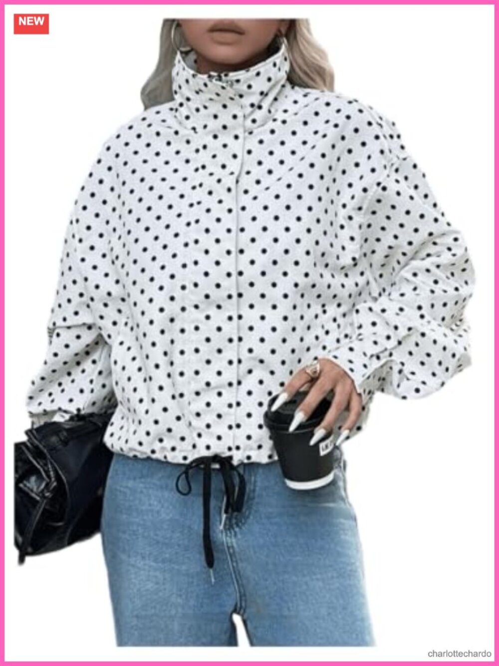 SOLY HUX Women's Polka Dots Zip Up Long Sleeve Y2k Streetwear Jacket